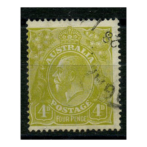 Australia 1928-30 4d Yellow-olive, perf 14, cds used. SG91