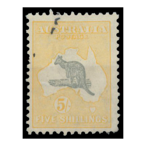 Australia 1931-36 5/- grey & yellow (C of A wmk) good cds used. SG135