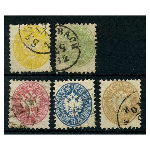 Austria 1863-64 Definitive issue, cds used, a couple of vals faulty. SG45-49