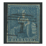 Barbados 1855-58 (1d) Pale blue, fine used, nearly 4 margins. SG9