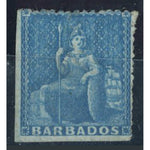 Barbados 1860 Pin-perf 1d deep blue, mint no gum, 2 straight edges. Cat.£180. SG15