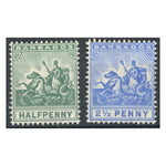 Barbados 1905 1/2d Green and 21/2d Blue, fine mtd mint. SG136 & 139