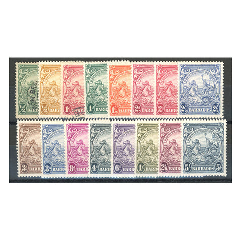 Barbados 1938-47 Definitive set to 5/-, fresh mtd mint (1/2d, 1d cds used). SG248-56a