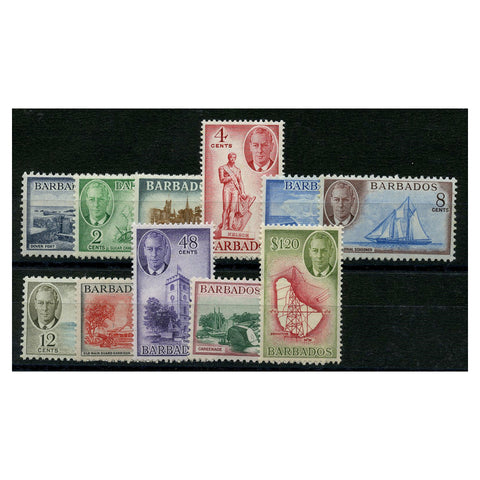 Barbados 1950 Definitive short set to $1.20 (top val thinned), fresh mtd mint. SG271-81