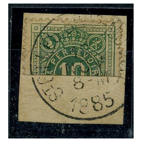 Belgium 1870 10c Green bisected tied by neat "1885" cds on small piece, Cat.£600 on cover. SGD63a