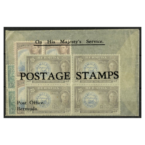 Bermuda 1950s Original PO glassine marked On His Majestys Service / Postage Stamps / Bermuda, containing con