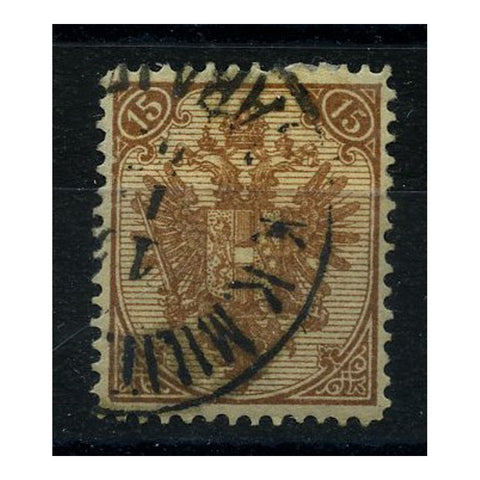 Bosnia 1879-1900 15h Brown, type D, perf 12x12-1/2, good to fine cds used. SG52