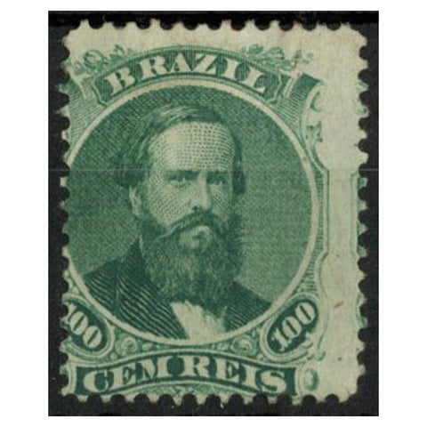 Brazil 1866-68 100r Green, mtd mint. Centered LL, part OG. SG47