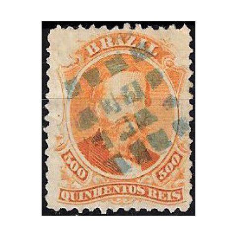 Brazil 1866-68 500r Orange, good to fine used with cork cancel. SG49
