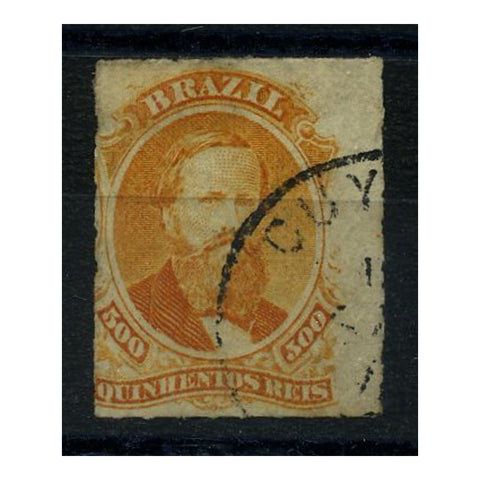 Brazil 1876-77 500r Orange (Rouletted), fine cds used. SG56