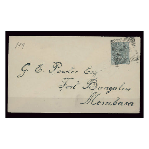 BEA 1897 1r Slate definitive, used on tidy'Powter' (WAKF Commission) Mombasa local cover. SG59