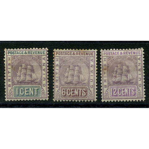 Br Guiana 1889 1c, 6c, 12c Definitives, mtd mint, tone spots. SG193, 198, 200a