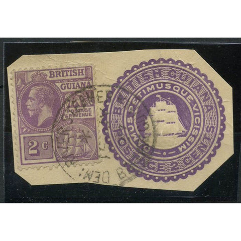 Br Guiana 1923-27 Small fragment of embossed postal stationary stamp, uprtd with 2c defin. SG274