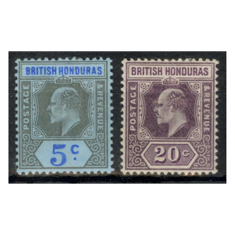 British Honduras 1902-04 5c (Some thinning) & 20c, Both mtd mint. SG82-83