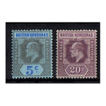 British Honduras 1902-04 5c(some thinning) & 20c, m/m SG82-3