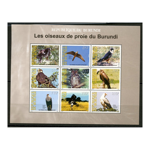 Burundi 2009 Birds of Prey, u/m. Scott 800, sheetlet of 9 values