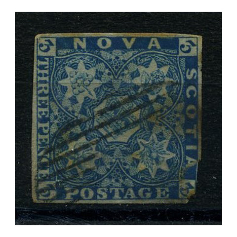 Nova Scotia 1851-60 3d Bright-blue, near 4 margins, good to fine used, faulty. SG3
