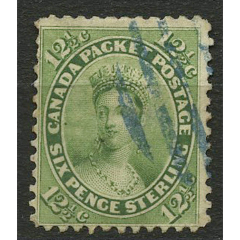 Canada 1859 12-1/2c Blue-green, good to fine used, thinned. SG41
