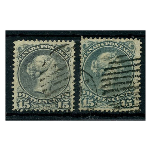 Canada 1887 15c Slaty-blue, Montreal printing, perf 12, 2 shades. Both fine voided cds used. SG69var