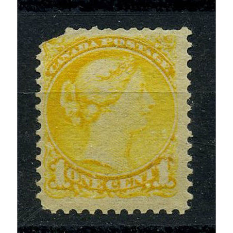 Canada 1877-79 1c Pale, dull-yellow, perf 12, lightly mtd mint, corner damaged. SG74