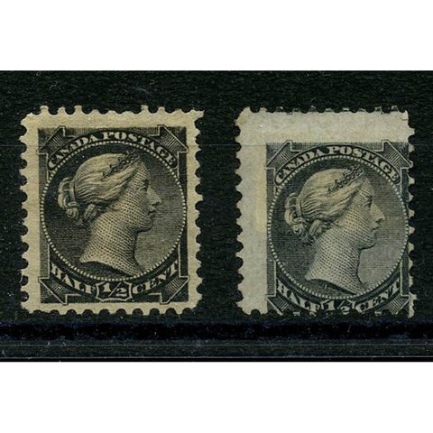 Canada 1882-97 1/2c Both shades, mint no gum. SG101-02