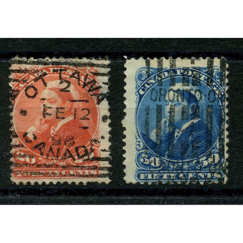 Canada 1893 20, 50c Deifinitives, roller used, 20c faults. SG115-16