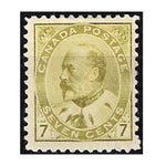 Canada 1903-12 7c Yellow-olive, fine mtd mint, but small thin at top. SG180