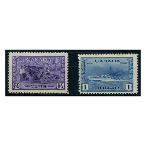 Canada 1942-48 War Effort 50c & $1, both fine mtd mint. SG387-8