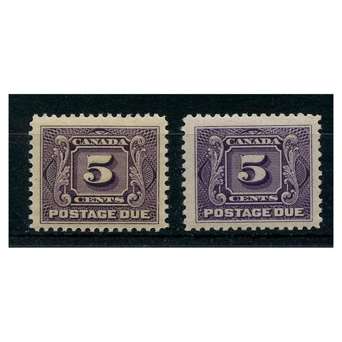 Canada 1906-28 5c Dull violet & 5c Red-violet (thin paper), u/m SGD6,D7a