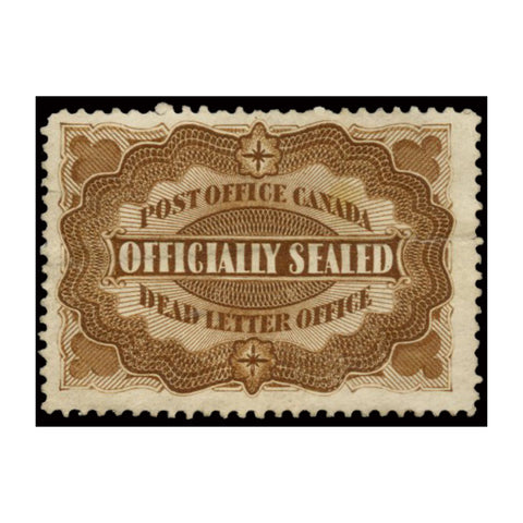 Canada 1879 Dead Letter Office seal, yellow-brown, used displaying typical crease / minor split. UNI#OX1