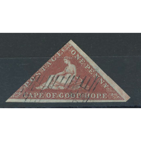 Cape of Good Hope 1853 1d Deep brick-red, on heavily blued paper, fine used,	2 margins, ivory figure. SG1a