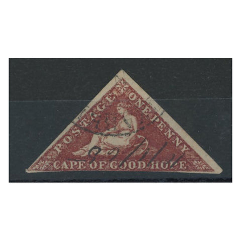 Cape of GH 1864 1d Deep brown-red, 2.5 margins, wmk from edge of sheet, fine pen-cancel used. SG18b