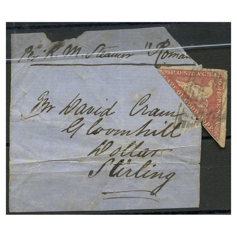 Cape of GH 1864 1d Deep carmine-red, used on fragment transported by RM Roman. SG18