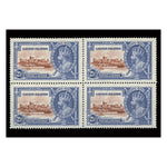 Cayman Is. 1935 2-1/2d Jubilee, light mtd mint block of 4, LR stamp displaying 'dot in water.' SG109
