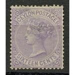 Ceylon 1872-80 16c Pale Violet (CC), perf 14, mint no gum, thinned. SG126