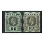 Ceylon 1912-25 5r black/green (MCA) and additional with white back, Both fine mtd mint. SG317-a