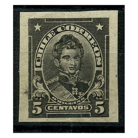 Chile 1911 5c O'Higgins definitive, black & white proof on thin paper, mint no gum, faults. As SG138