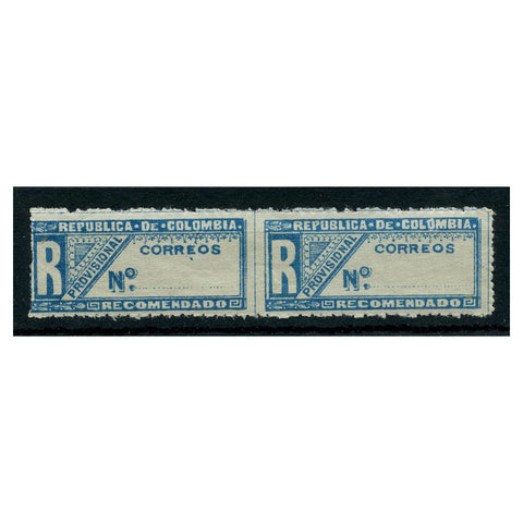 Colombia 1925 Registered provisional, light blue pair, imperf in between, superb fine lightly mtd mint. SGR40
