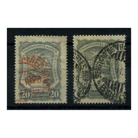 Colombia (SCADTA) 1923-28 20c Both shades, fine cds used. SG40+a