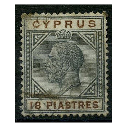 Cyprus 1912-15 18pi Black & brown (MCA), fine cds used. SG83