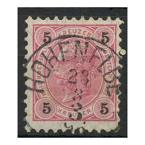 Czechoslovakia 1890 5k Rose-carmine, perf 10, used with lovely Hohenelbe (CZ) cds. SG82