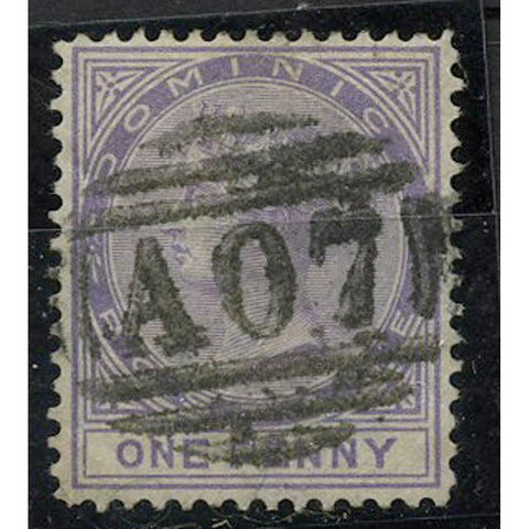 Dominica 1874 1d Lilac, used with cenral A07 cancel, creased. SG1