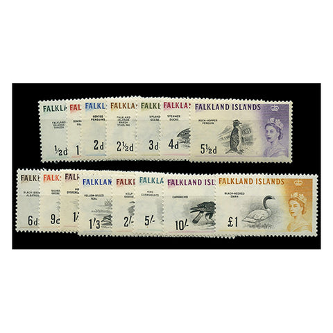 Falklands 1960-66 Bird definitive set to £1, u/m, with some values being very lightly mtd. SG193-207
