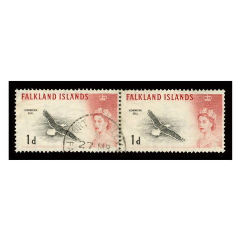 Falkland Islands 1960-66 1d Gull, DLR ptng, horizontal pair used with 'Port Stanley' cds. SG194a