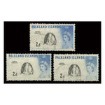 Fakland Islands 1960-66 2d Penguins, both printings + weak entry variety, all fine cds used. SG195+a