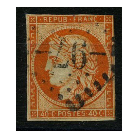 France 1851-52 40c Red-orange, 2 margins, fine used. SG15