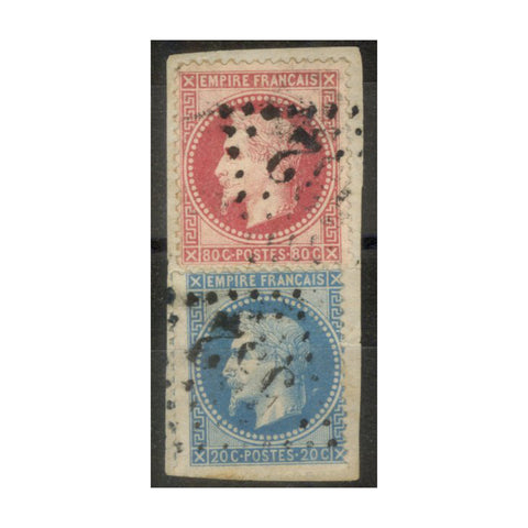 France 1863-70 20c, 80c Definitives, used on small fragment with '532' cancels. 80c Var. SG113a, 121