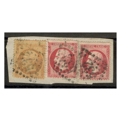 France 1863-70 40c, 80c Definitives, used on fragment with 'large 532' (Bordeaux) cancels SG119, 121
