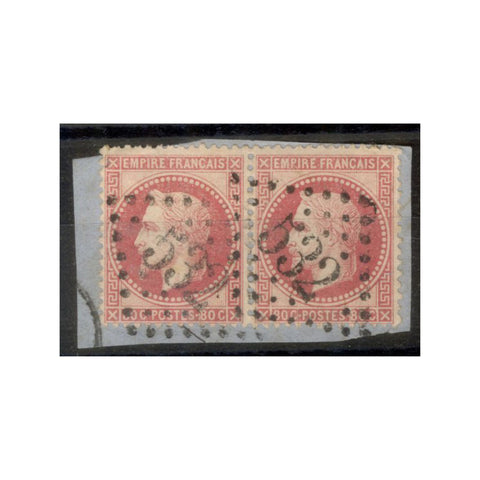 France 1863-70 80c Pale-rose, horiz pair used on fragment with 'large 532' lozenge cancels. SG122