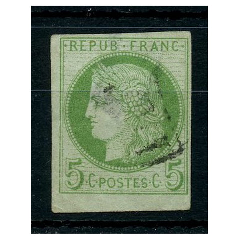 France 1876 5c Deep-green / greenish, IMPERF 4 margins, thinned. SG193i